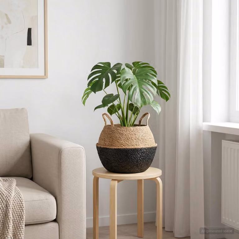 Vaso da fiori con manici vidaXL in erba marina nera, design moderno e rotondo, Ø 45 x H 36 cm