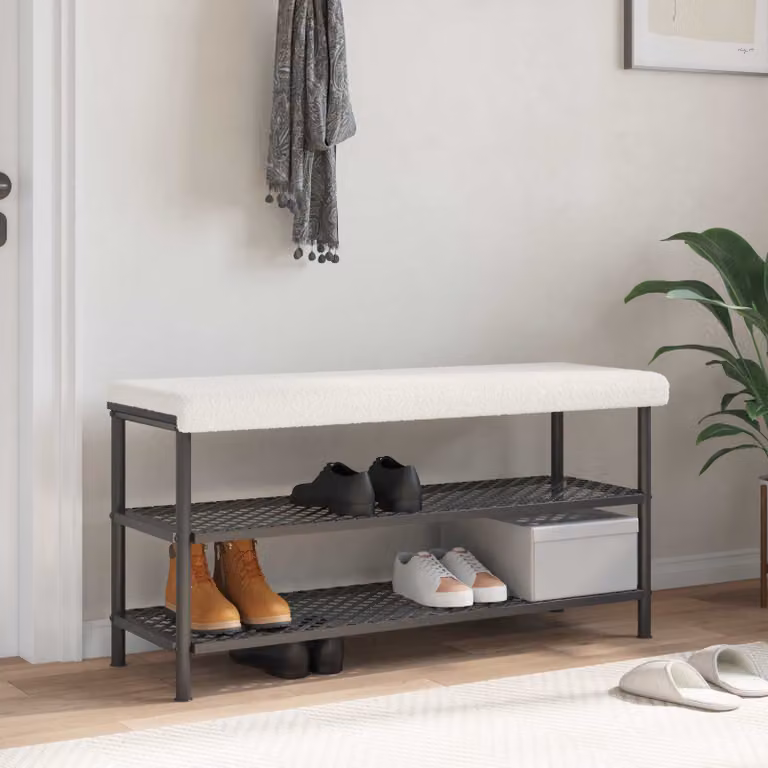 vidaXL Cuscino per panchina in tessuto Sherpa beige e bianco con imbottitura in schiuma e base antiscivolo, L/P: 38 x 38 cm, Profondità: 35 cm