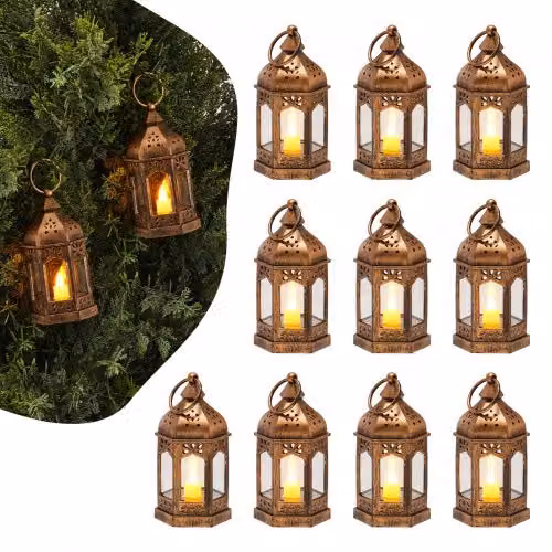 Set di 12 lanterne decorative VEVOR in bronzo con candele a LED senza fiamma, portacandele a colonna in plastica e vetro per pareti o tavoli, ideale per matrimoni e feste