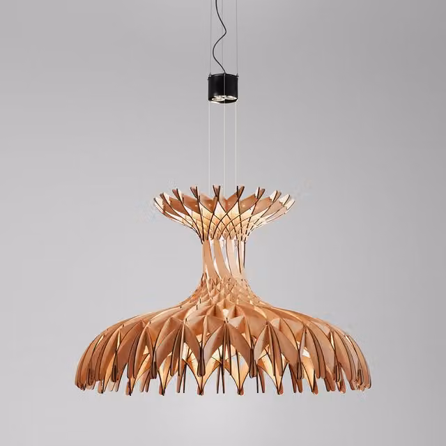 Lampada a sospensione Bover Dome in legno e metallo marrone con luce LED dimmabile bianco caldo
