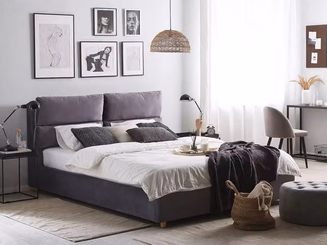 Letto matrimoniale Beliani con contenitore in velluto grigio L/P/H: 160 x 200 x 105 cm