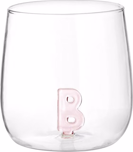 Bicchiere per acqua KASANOVA con lettera B in vetro borosilicato rosa, 380 ml