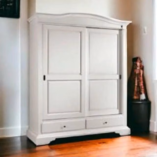 Armadio Shabby Chic KIVIO con 2 Ante Scorrevoli Bianco Modello Gendarme Maxi L: 180 cm, P: 65 cm, H: 220 cm