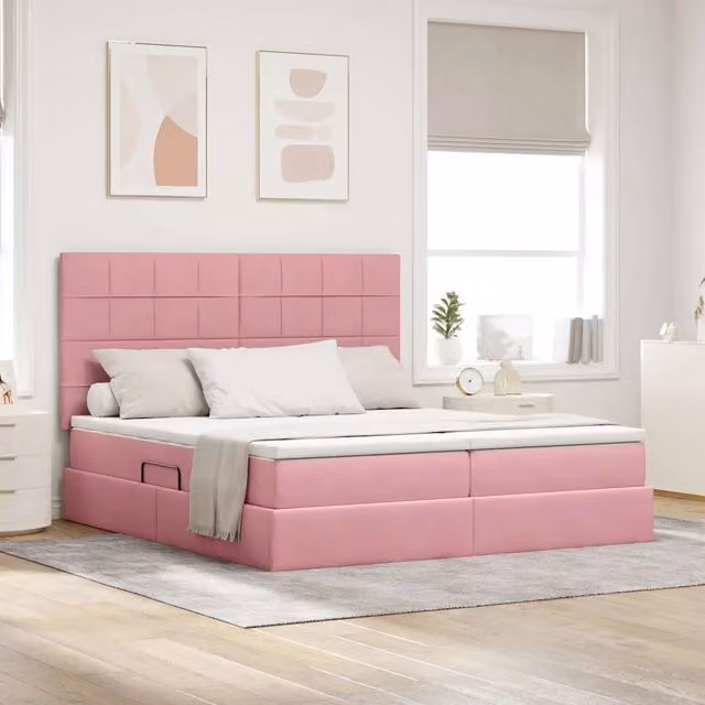 vidaXL Letto con Contenitore e Testiera in Velluto Rosa L: 180 cm, P: 200 cm, H: 204 cm