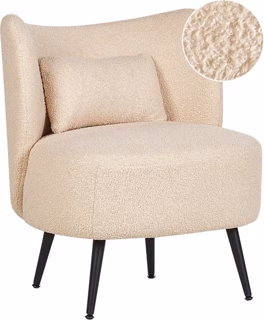 Poltrona da salotto BELIANI in tessuto bouclé beige con schienale curvo stile glamour L 76 cm x P 60 cm x H 55 cm