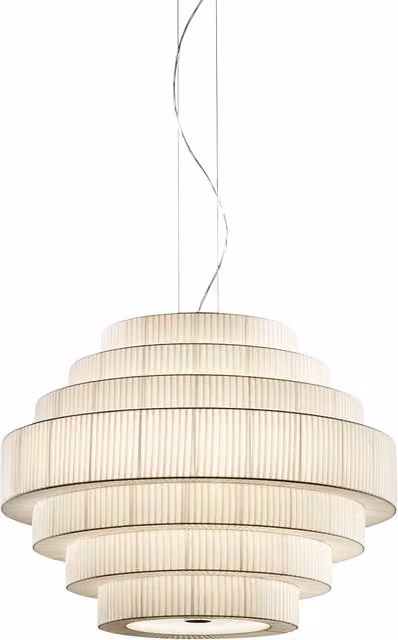 Lampada a sospensione Bover Mos bianca e beige con vetro e metallo, regolabile in altezza e collegabile