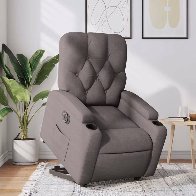 vidaXL Poltrona Alzapersona Reclinabile Elettrica in Tessuto Beige e Grigio