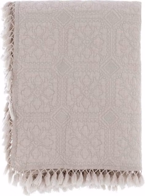 Trapunta Matrimoniale Shabby Chic Nappe Collection Blanc Mariclò in Cotone con Frange, Beige e Bianco, L/P: 260 x 220 cm