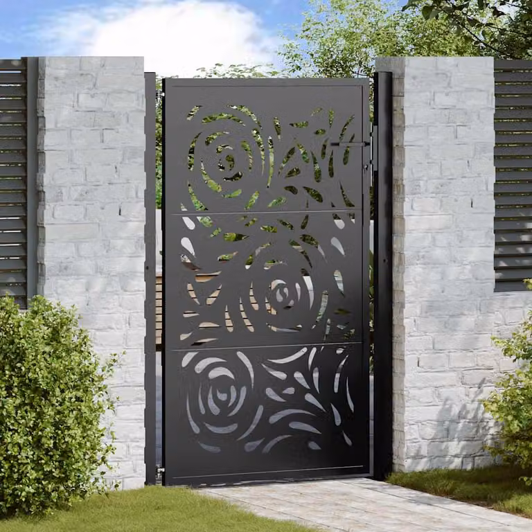 Cancello da giardino singolo vidaXL in acciaio nero con design a fiamma L: 110 cm, H: 155 cm