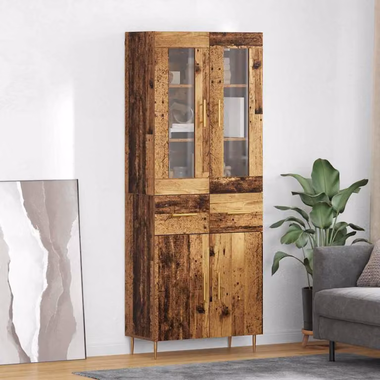 Set di 2 credenze vidaXL in legno e vetro marrone con ante in vetro per soggiorno L/P/H: 69,5 x 34 x 180 cm