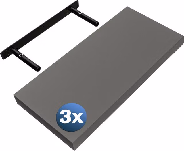 Set di 3 Scaffali Sospesi a Muro Casaria® in MDF Grigio Opaco, Larghezza: 50 cm