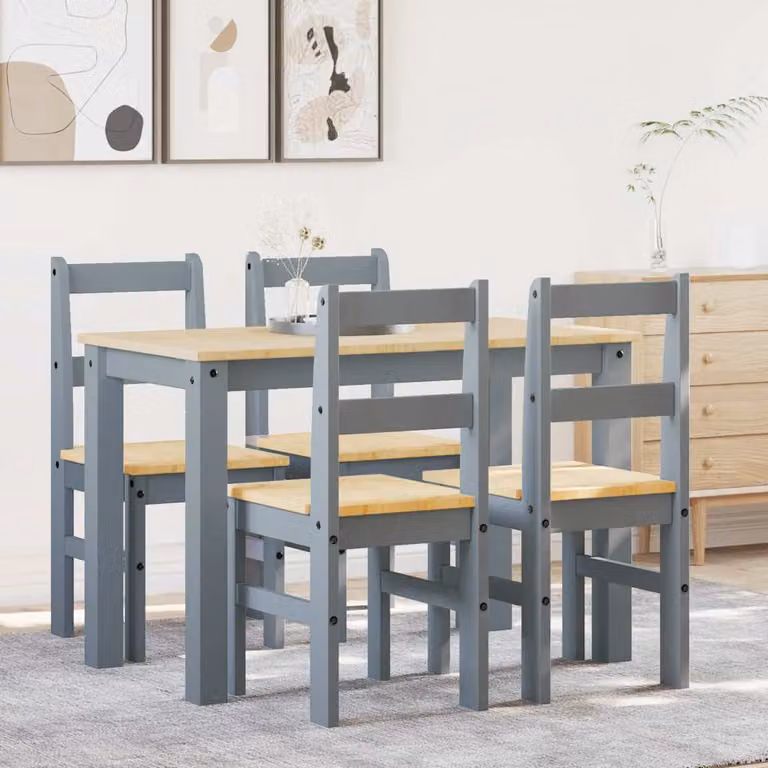 Set da pranzo vidaXL Panama in legno di pino grigio, composto da 5 pezzi