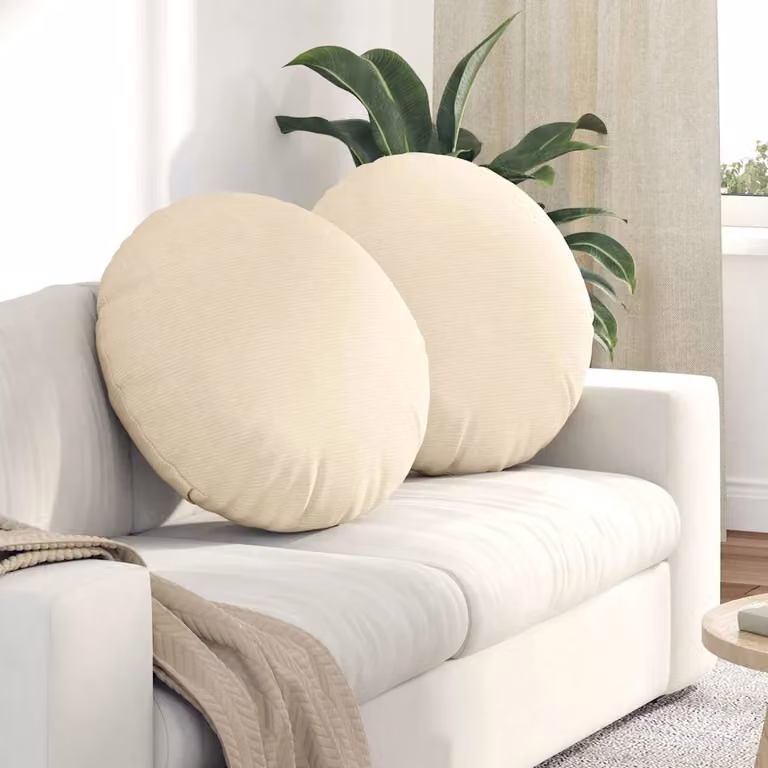 Set di 2 cuscini per seduta rotondi vidaXL in tessuto a coste beige, Ø 80 cm