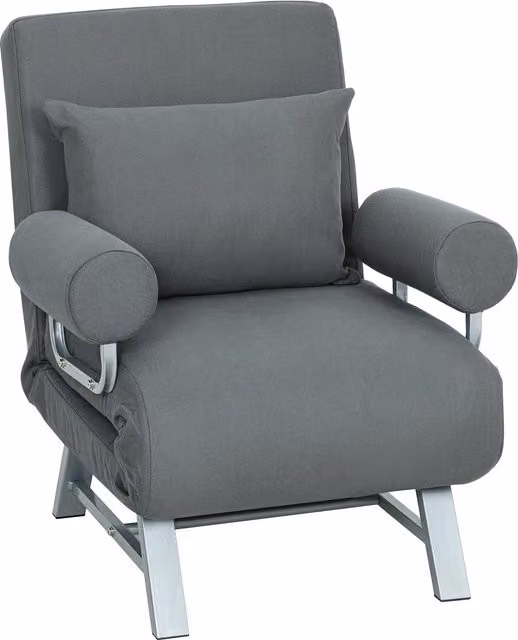 Poltrona Letto 3 in 1 HOMCOM con Schienale Reclinabile su 5 Livelli in Tessuto Effetto Lino, Grigio Scuro, L/P/H: 73 x 78 x 81 cm