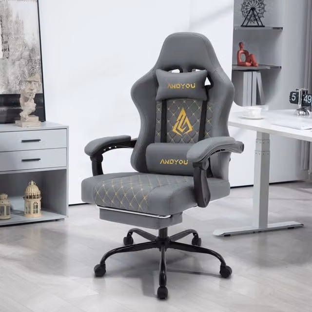Sedia Gaming Minimal Grigia in Faux Leather con Poggiatesta e Braccioli
