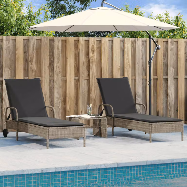 Set di 2 lettini prendisole vidaXL in polyrattan grigio con cuscini regolabili e ruote