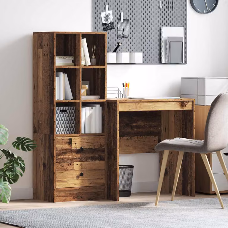 Set di 2 Scrivanie moderne vidaXL in legno effetto vecchio marrone con scaffale, L: 115,5 cm, P: 50 cm, H: 127 cm