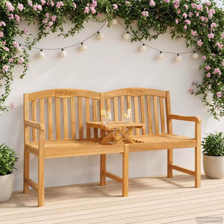 Panchina da giardino vidaXL in legno di teak marrone con braccioli, L: 150,5 cm, P: 60 cm, H: 95 cm