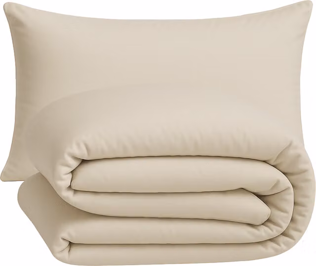 Parure copripiumino e federe DaunenStep in cotone beige con chiusura a zip, L 135 cm x P 200 cm