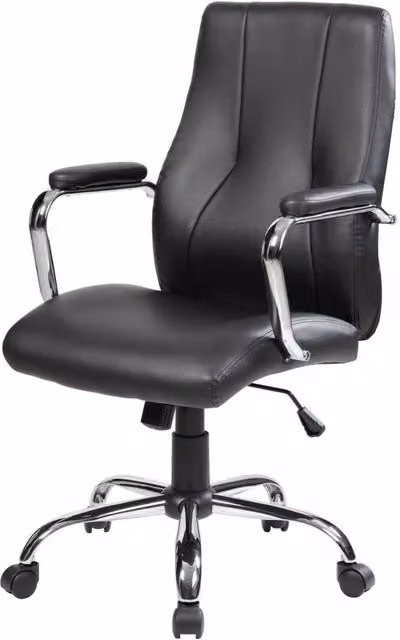 Sedia da ufficio Yuki DMORA, poltrona direzionale ergonomica con braccioli in ecopelle nera, L: 64 cm, P: 58 cm, H: 101/111 cm