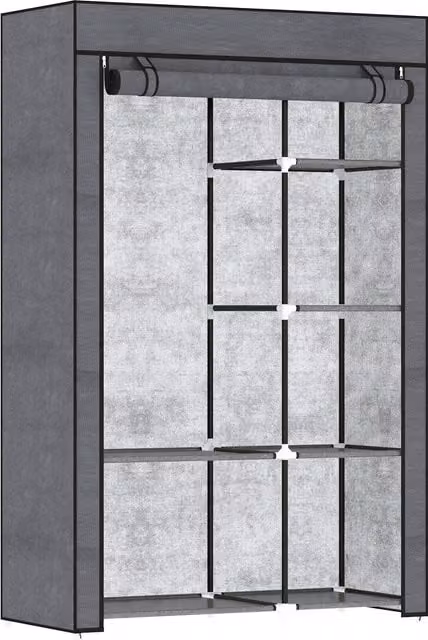Armadio in tessuto pieghevole HOMCOM con 6 ripiani e asta appendiabiti, Grigio Scuro, L: 103 cm, P: 43 cm, H: 162,5 cm