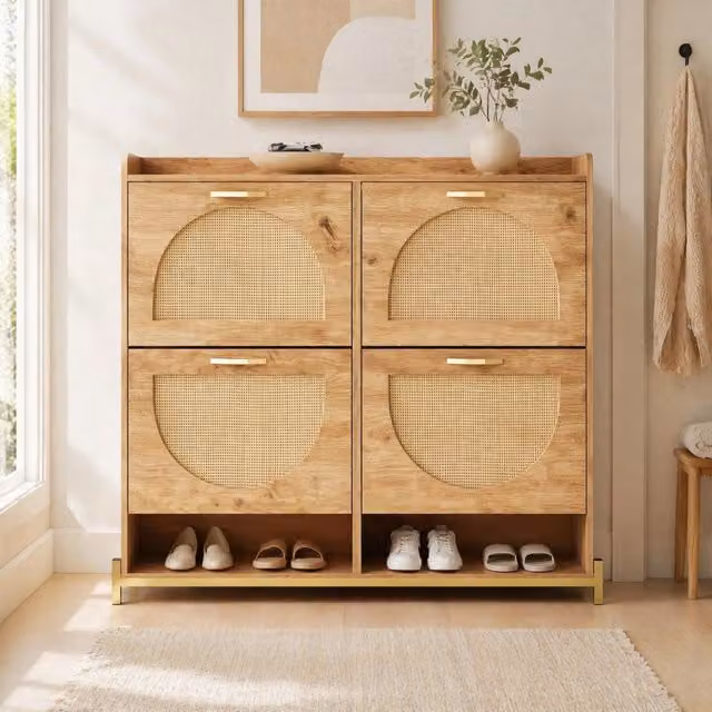 Scarpiera salvaspazio moderna in MDF effetto legno marrone con ripiano superiore per ingresso e corridoio L: 108,5 cm, P: 24 cm, H: 100 cm