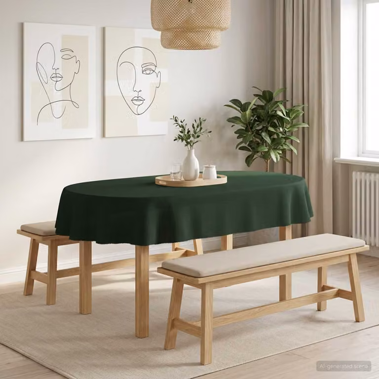 Tovaglia da Tavolo Ovale vidaXL Verde, Idrorepellente e Lavabile in Lavatrice, L: 160 cm x P: 220 cm