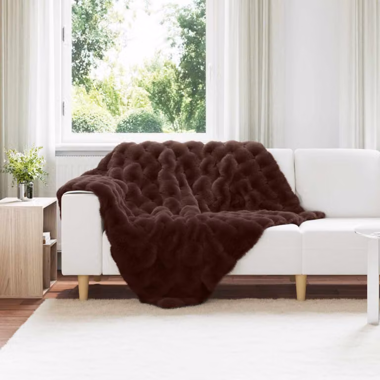 Coperta antiscivolo in ecopelliccia di coniglio vidaXL, colore marrone, L: 240 cm x P: 220 cm