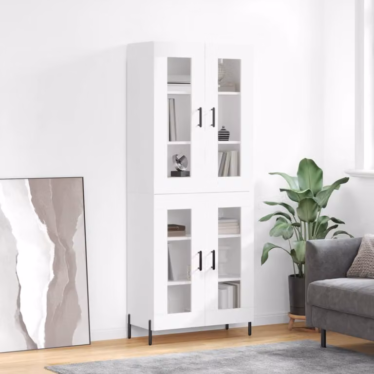 Credenza moderna vidaXL bianca con ante in vetro e ripiani interni, L/P/H: 69,5 x 34,0 x 180,0 cm