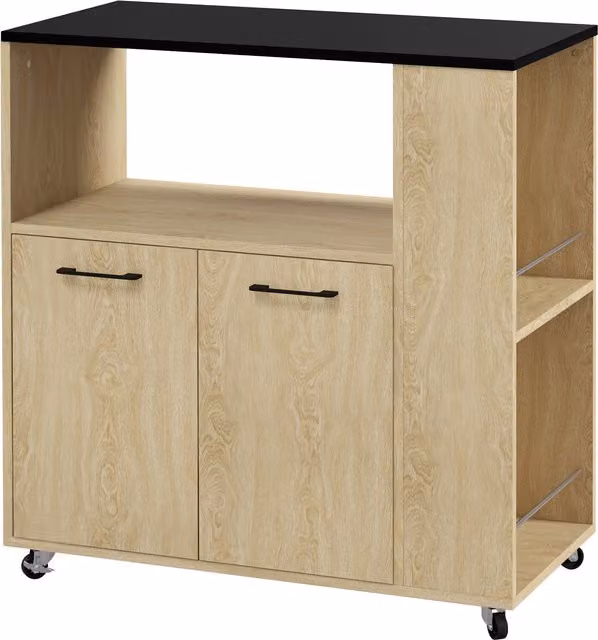 Carrello da cucina HOMCOM in legno con ripiano aperto, armadietto e scaffale laterale, modello moderno in rovere e nero