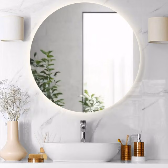 Specchio da bagno rotondo Divina Home Luna con retroilluminazione LED bianco diametro: 90 cm