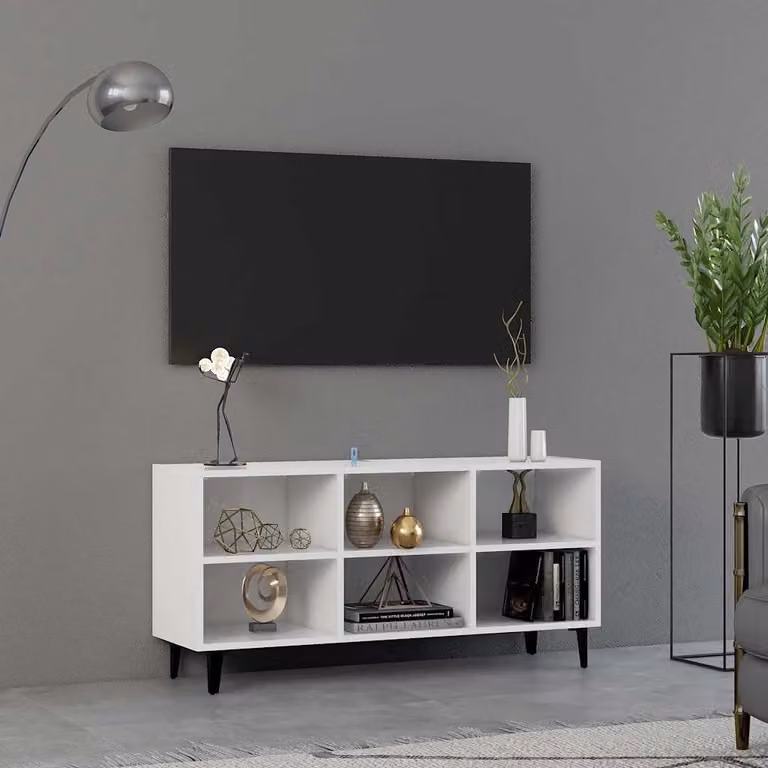 Mobile TV vidaXL in stile industriale con gambe in metallo e legno, Bianco, L 103,5 cm x P 30 cm x H 50 cm