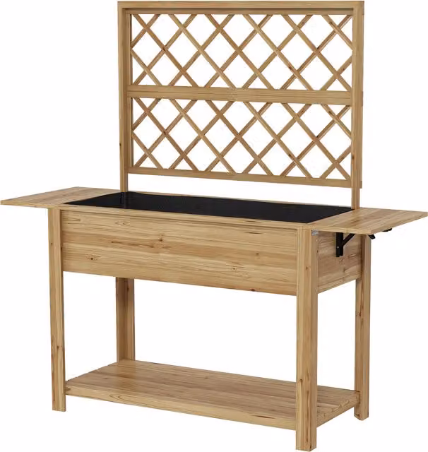 Fioriera Outsunny in legno di abete marrone con grigliato e ripiani, L 140 cm x P 45 cm x H 151 cm