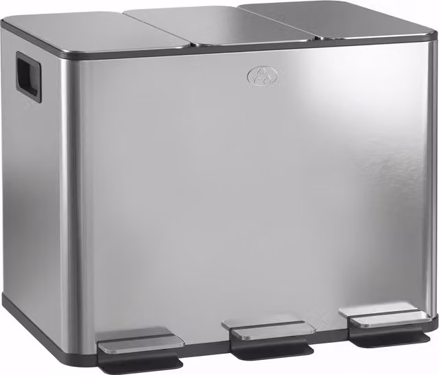 HOMCOM Bidone Immondizia a 3 Sezioni da 60L con Chiusura Silenziosa e Filtro Odori, Acciaio Inox e Plastica, Colore Argento, L/P/H: 61.9 x 36.6 x 56.7 cm