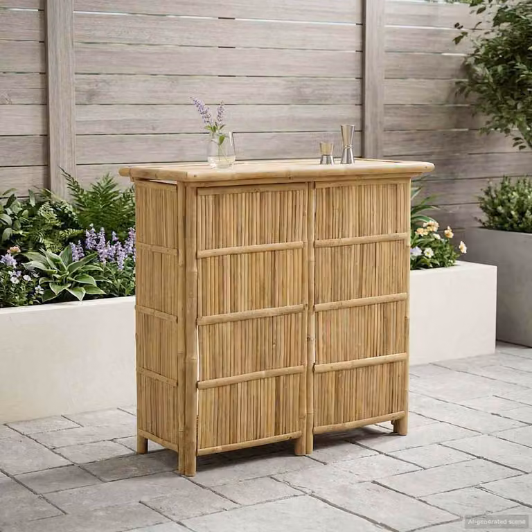 vidaXL Tavolo da bar da esterno in bambù naturale, L 115 x P 55 x H 105 cm