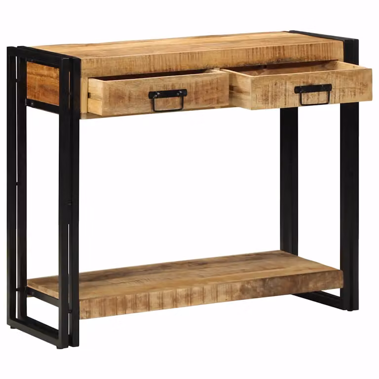 vidaXL Tavolo consolle moderno in legno di mango massello e metallo, Marrone, L 90 x P 33 x H 75 cm