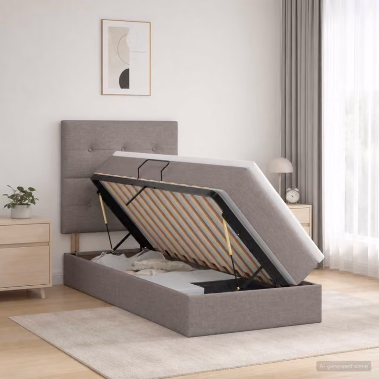 Letto con contenitore e materasso vidaXL in tessuto color tortora L/P/H: 90 x 200 x 128 cm