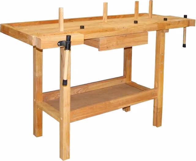 Tavolo Labor in legno e metallo marrone con morsetto L: 137 cm, P: 50 cm, H: 86 cm