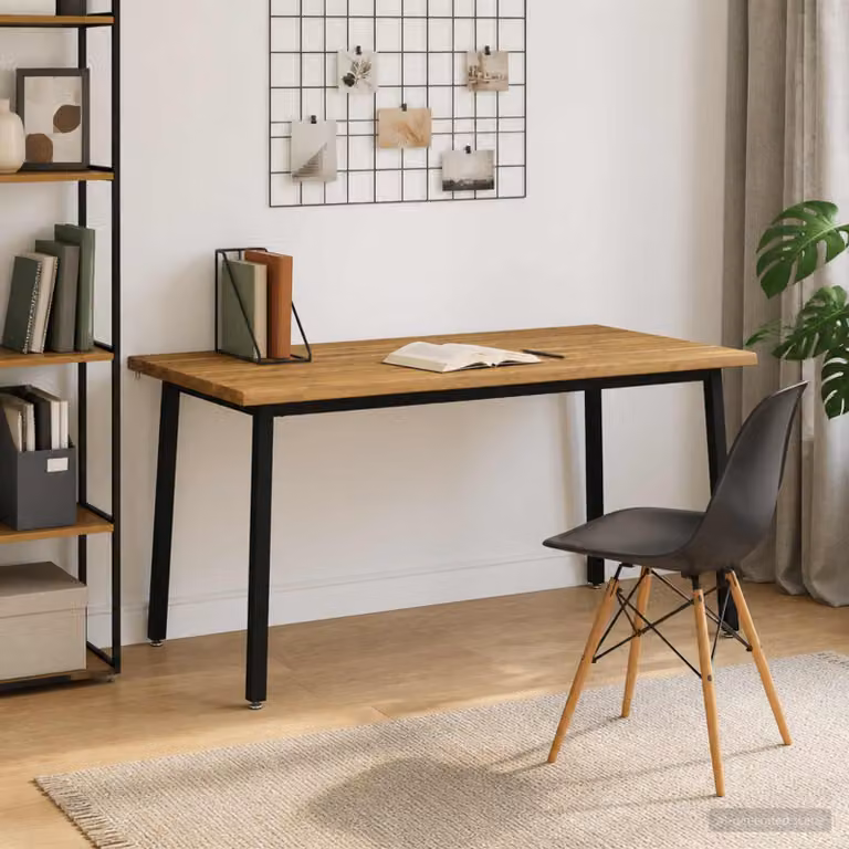 vidaXL Tavolo da pranzo rettangolare moderno in legno di acacia con bordo vivo L: 160 cm, P: 90 cm, H: 75 cm