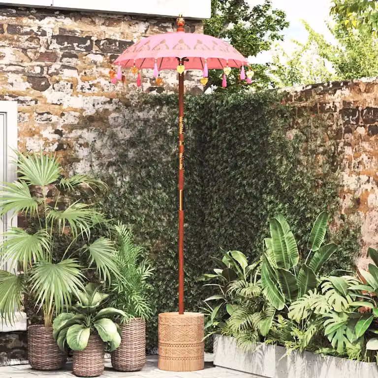 Ombrello balinese con base vidaXL, colore rosa, L/P/H: 95 x 95 x 260 cm