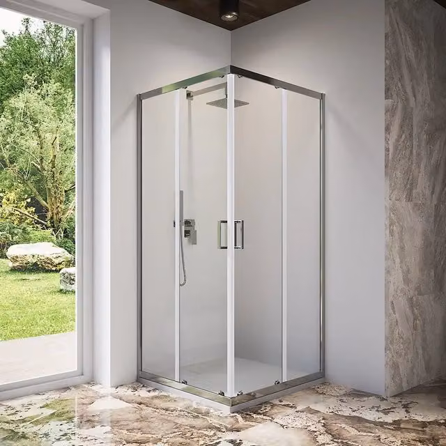 Box doccia angolare Parama Tonga con profili cromati e vetro trasparente da 6 mm, L/P/H: 70 x 70 x 185 cm