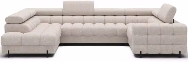 Divano panoramico convertibile FACTORY di MEUBLORAMA, modello a 3 posti con angolo sinistro, vano contenitore e funzione letto, colore beige