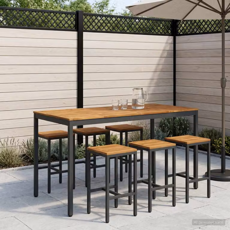 vidaXL Tavolo Bar da Giardino NAARDEN in Legno di Acacia Naturale e Nero L: 88,5 cm, P: 60 cm, H: 105 cm