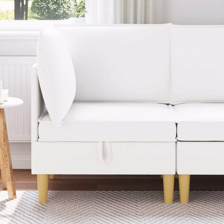 Divano con contenitore in tessuto e struttura in legno vidaXL, stile minimalista, bianco e marrone