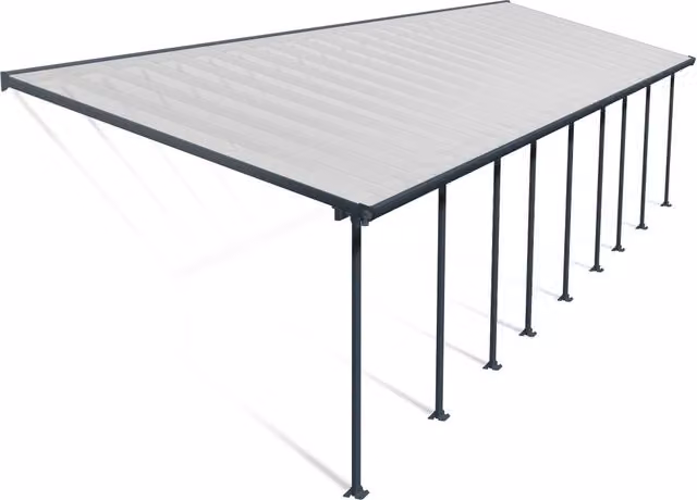 Pergola addossata in alluminio e policarbonato Palram Feria colore grigio L: 12,7 m, P: 3 m