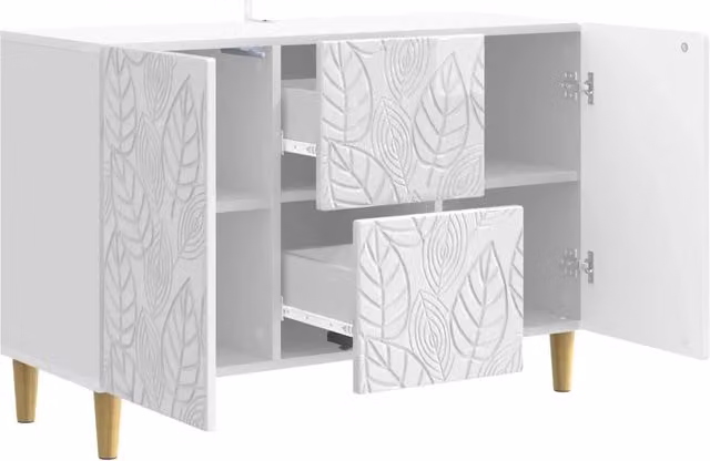 Credenza moderna in legno ingegnerizzato bianco lucido per soggiorno o sala da pranzo L/P/H: 89 x 34,5 x 60 cm