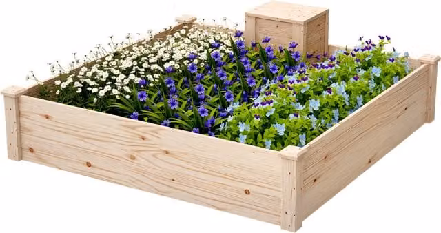 Fioriera da esterno Outsunny in legno marrone con compostiera e fondo aperto, L: 123 cm, P: 123 cm, H: 25.5 cm
