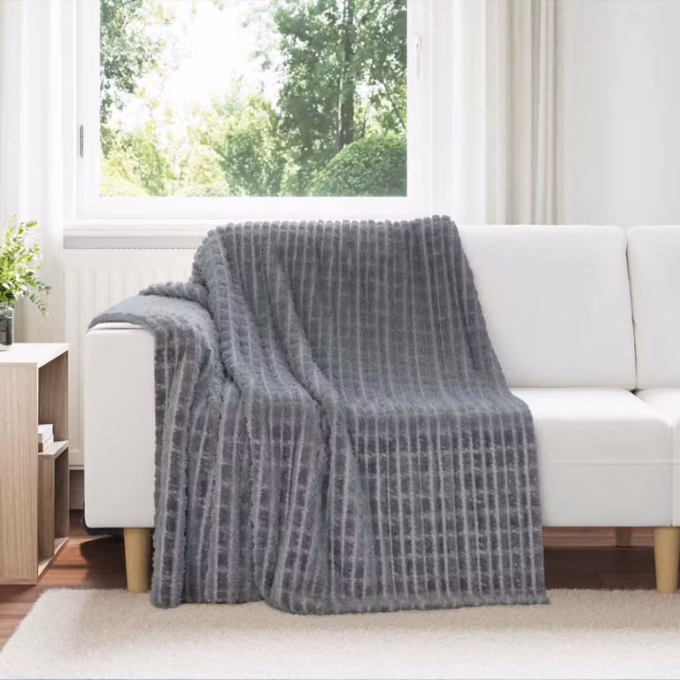 Set di 6 coperte in pile vidaXL grigio, morbide e facili da curare, L 200 cm x P 150 cm