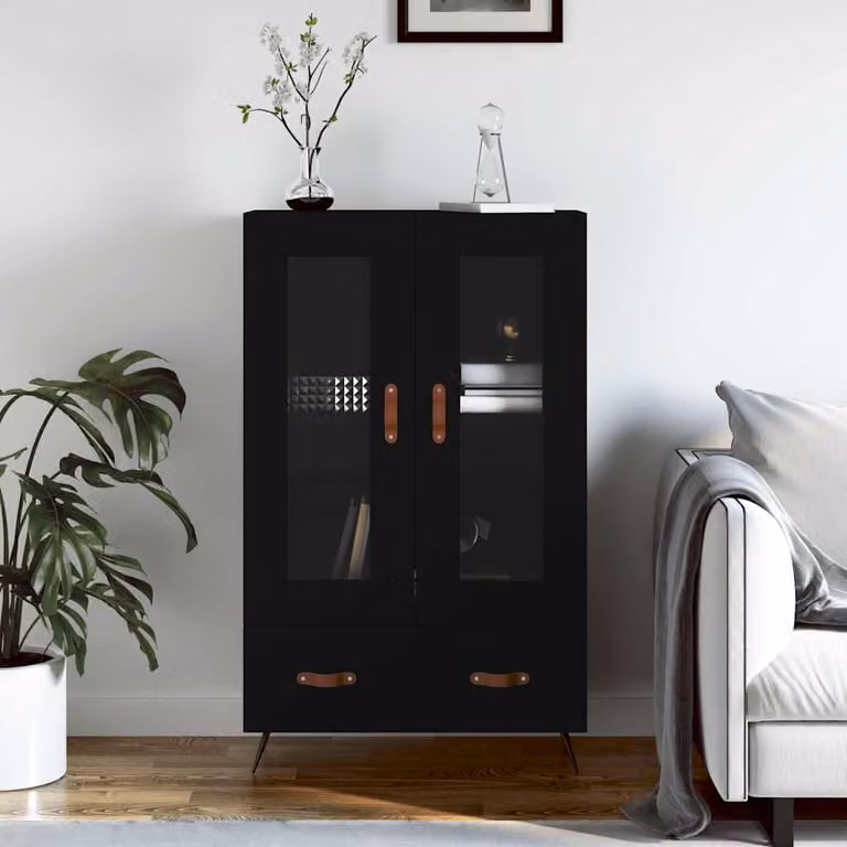 Credenza moderna vidaXL in legno multistrato e metallo, colore nero, L: 69,5 cm, P: 31 cm, H: 115 cm
