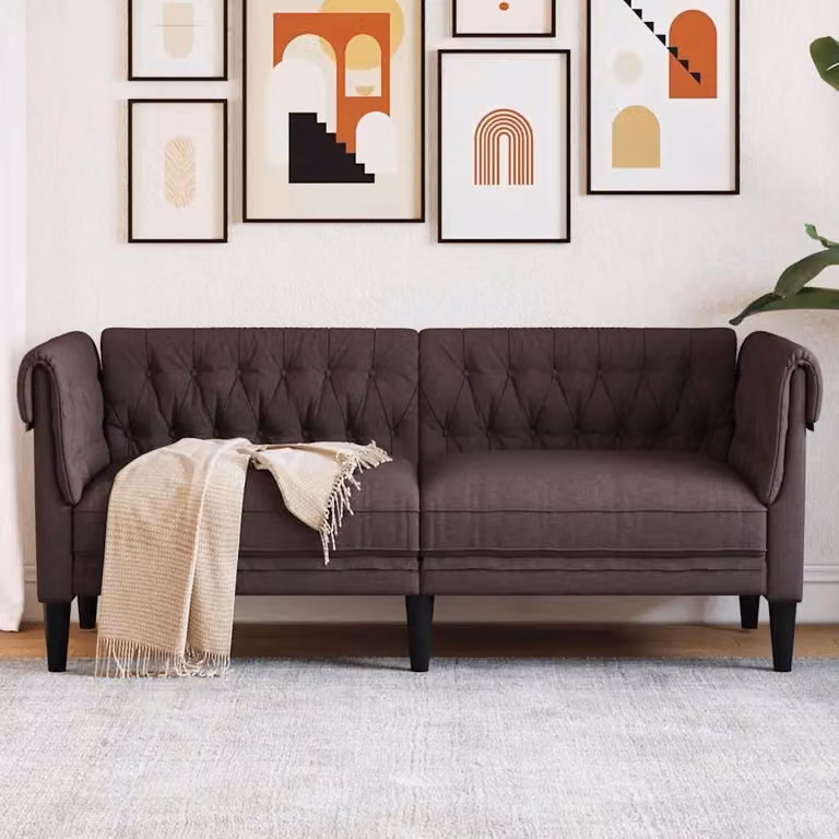vidaXL Divano Chesterfield a 2 Posti in Tessuto Marrone con Struttura in Legno